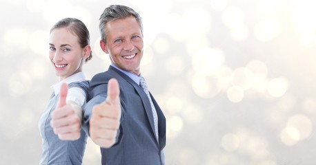 Canvas Print - Portrait of business people showing thumbs up