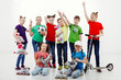 © olgasparrow - A group of children with sports facilities, isolated on a over white background