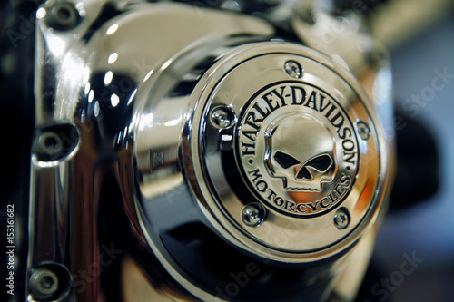 Cuadros en Lienzo A Harley-Davidson engine housing is displayed in their head office in Singapore