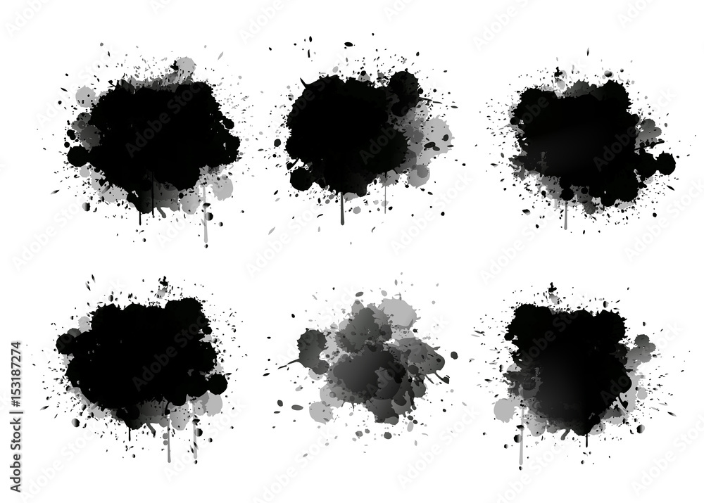 Abstract paint splashes set for design use. Splatter template set. Grunge vector illustration background. - obrazy, fototapety, plakaty 