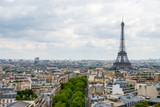 Fototapeta Boho - View over Paris Eiffel Tower cloudy sky city center