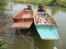 Two Wood Boats With Diesel Engine Parking For Passenger