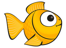 Golden Fish Isolated. Vector Aquarium Fish Silhouette Illustration. Colorful Cartoon Flat Aquarium Fish Icon For Your Design.