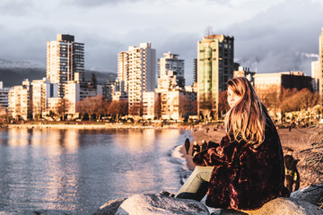 Poster - Girl at English Bay Beach Park in Vancouver, Canada