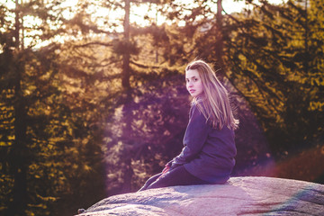 Poster - Girl on top of Quarry Rock at North Vancouver, BC, Canada