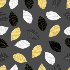 Canvas Print - black, white and yellow leaves. seamless pattern