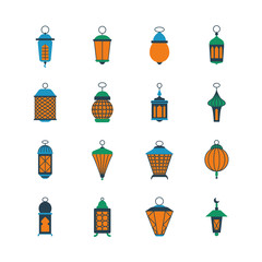 Sticker - Old ramadan islamic lanterns, arabic lamps vector set