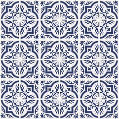 Wall Mural - Blue Portuguese tiles pattern - Azulejos vector, fashion interior design tiles