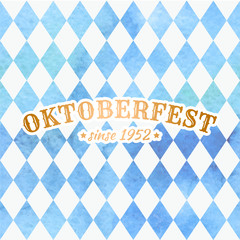 Oktoberfest bavarian watercolor aquarelle traditional blue white beautiful background pattern. Bavarian traditional seamless with watercolor blue rhombus background. Vector illustration. EPS 10