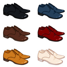Vector Set Of Classic Men Shoes. Color Variations.