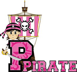 Sticker - P is for Pirate Learning Illustration