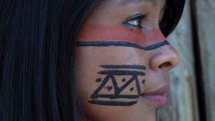 Native Brazilian Girl in a Tupi Guarani Tribe, Brazil