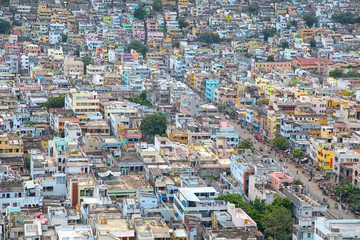 Wall Mural - Aerial view of Vijayawada city in India, August 29,2012 in Vijayawada, India.The Andhra Pradesh state government would make a new capital city for the truncated state in the areas around Vijayawada