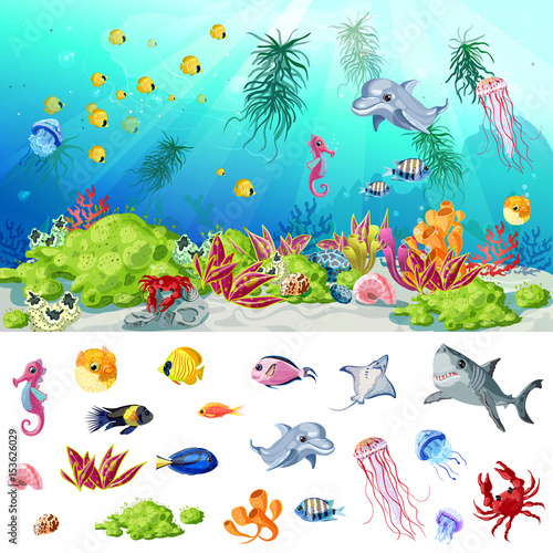 Cartoon Sea And Ocean Life Concept