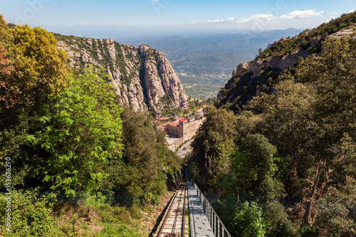 Funicular de Sant Joan road to Santa Maria de Montserrat abbey in Montserrat mou плакат