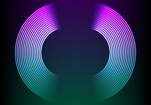Vinyl Grooves As Neon Lines Background. With 80s Vapor Wave Style For Dj Mix Cover