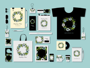 Poster - Corporate flat mock-up template, floral wreath design