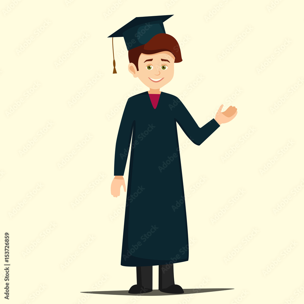 Graduate Cartoons student graduation.graduate dressed in a robe and cap pointing at ...