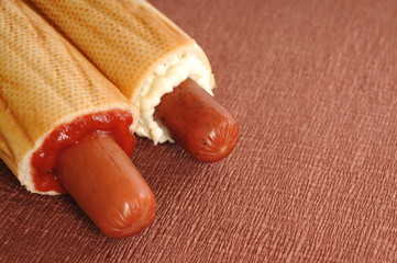 Two hot dogs