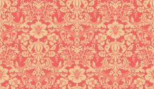 Vector Seamless Damask Pattern. Red And Yellow Image. Rich Ornament, Old Damascus Style Pattern For Wallpapers, Textile, Scrapbooking Etc.