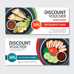 Discount voucher asian food template design. Thailand set