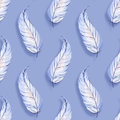 Wall Mural - Watercolor seamless pattern with feathers 4