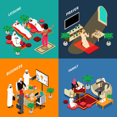 Poster - Arab People Lifestyle Isometric Design Concept