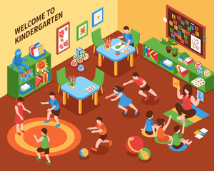 Canvas Print - Kindergarten Interior Isometric Composition 