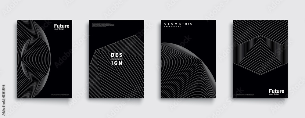 Minimal dark covers set. Future geometric design. Abstract 3d meshes. Eps10 vector. - obrazy, fototapety, plakaty 