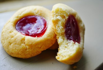 Wall Mural - Homemade strawberry jam thumbprint cookies