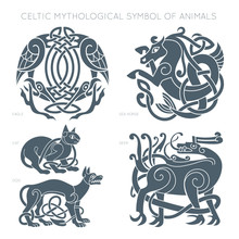Ancient Celtic Mythological Symbol Of Animals. Vector Illustrati