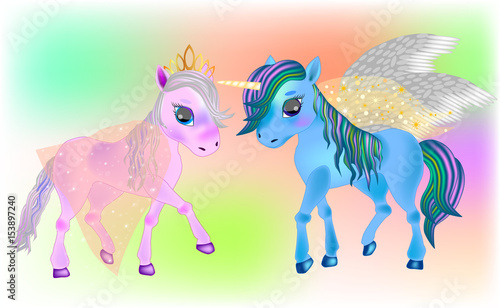 Cuadros en Lienzo Fairy Pegasus and Beautiful Ponies