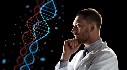 Canvas Print - doctor or scientist looking at dna molecule