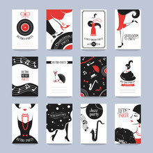 Retro Party Invitation Cards In The Style Of The 1920s. Vector Illustration
