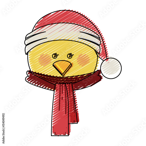 Download color crayon stripe cartoon of chicken face with scarf and ...