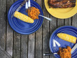 Grilling Out Summer Meal with Colorful Plates