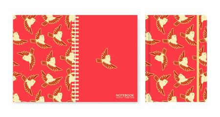 Wall Mural - Cover design for notebooks or scrapbooks with sparrows. Vector illustration.