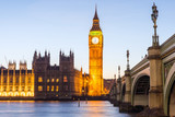 Fototapeta Londyn - Houses of Parliament and Big Ben in London at sunset