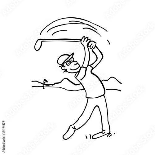 A Vector Illustration Of Cartoon Man Winding Up For His Golf