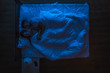© realstock1 - The couple sleeping on a bed. Evening night time. View from above