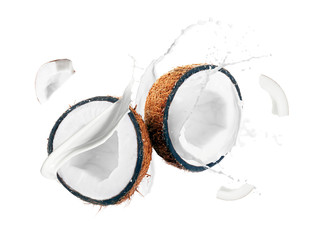 Wall Mural - Coconut cut in half isolated on white background