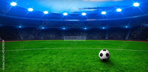 Plakat Piłki nożnej piłka na zielonym stadium