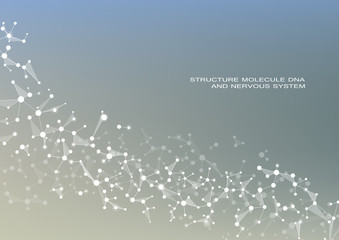 Molecule DNA and neurons vector. Molecular structure. Connected lines with dots. Genetic chemical compounds. Chemistry, medicine, science, technology concept. Geometric abstract background.