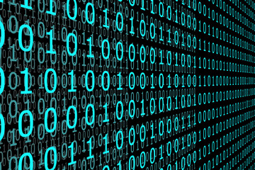 cyan color binary code on a black background.