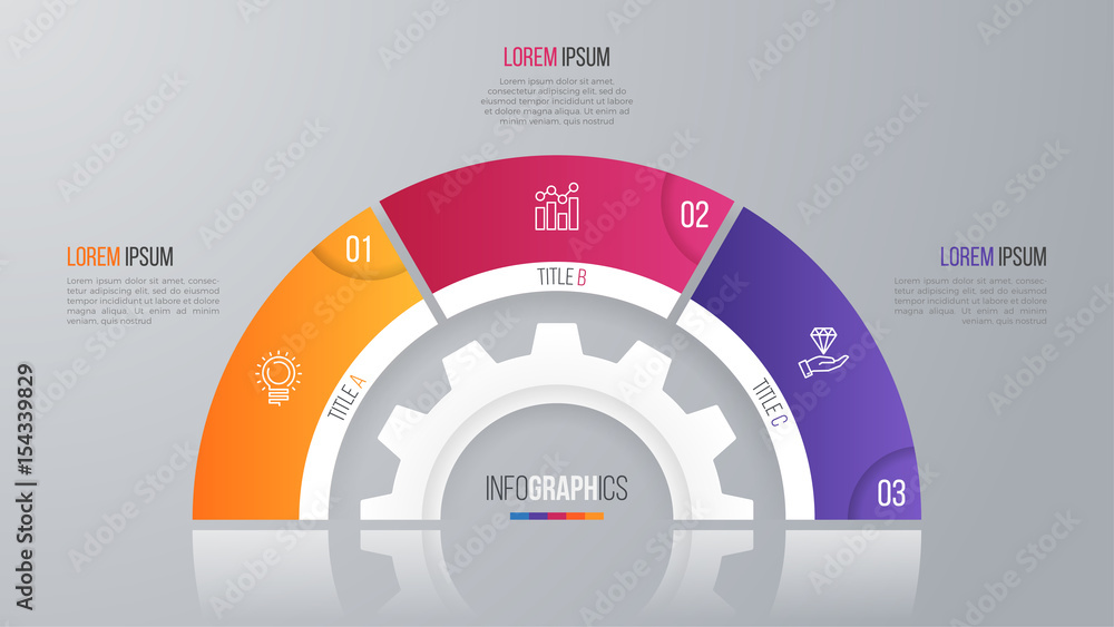 Vector circle chart template for infographics with 3 options. Stock ...