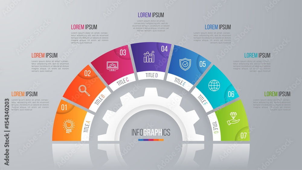 Vector circle chart template for infographics with 7 options. Stock ...
