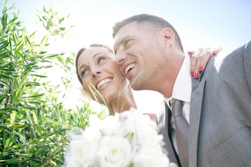 Wall Mural - Portrait of beautiful married couple on their wedding day