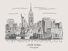 New York City Retro Vintage Vector Illustration On Gray Backgtound