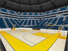 Beautiful Modern Sport Arena For Basketball With Floodlights Blue Chairs And VIP Boxes  For Twenty Thousand People