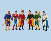Team Superhero Strong Male Group Power Vector Illustration